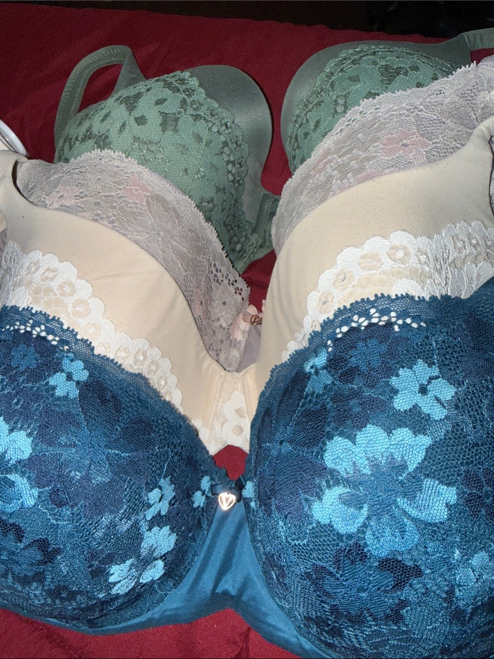 Victoria's Secret Floral Lace Bras in Teal, Nude, grey & Navy